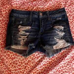American Eagle Outfitters Dark Blue Distressed Jean Shorts